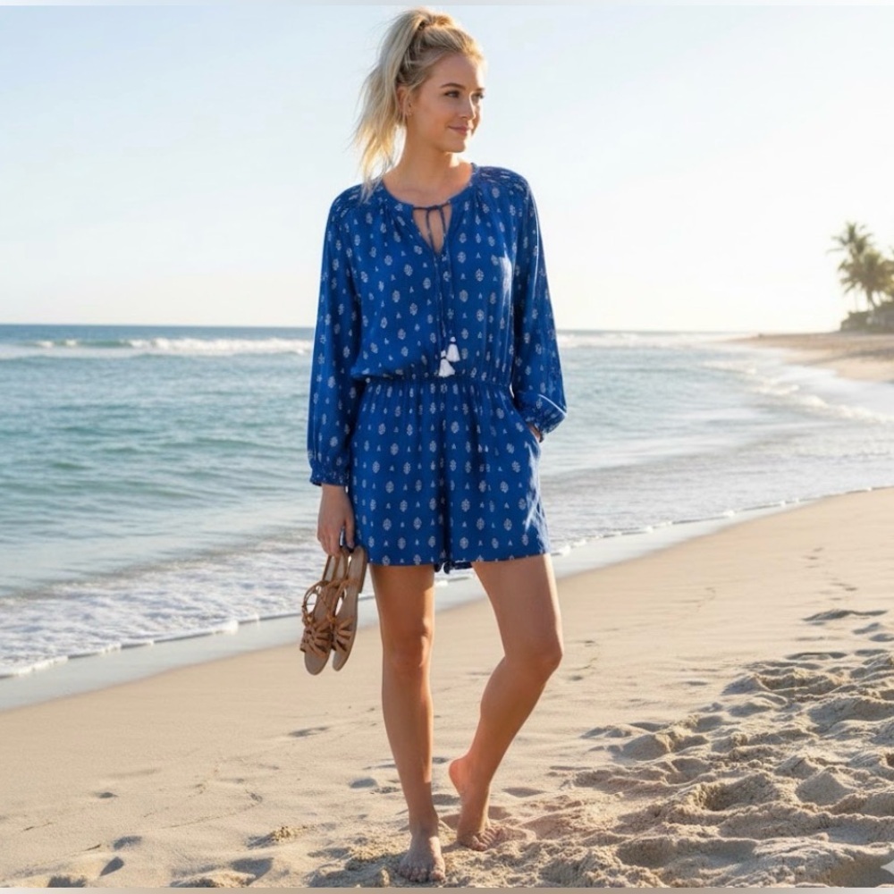 Anthropologie Beachgold Cobalt Blue Romper - Size Medium